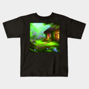 Fantasy Green House In a Greenery Scene, Fantasy Cottagecore artwork Kids T-Shirt